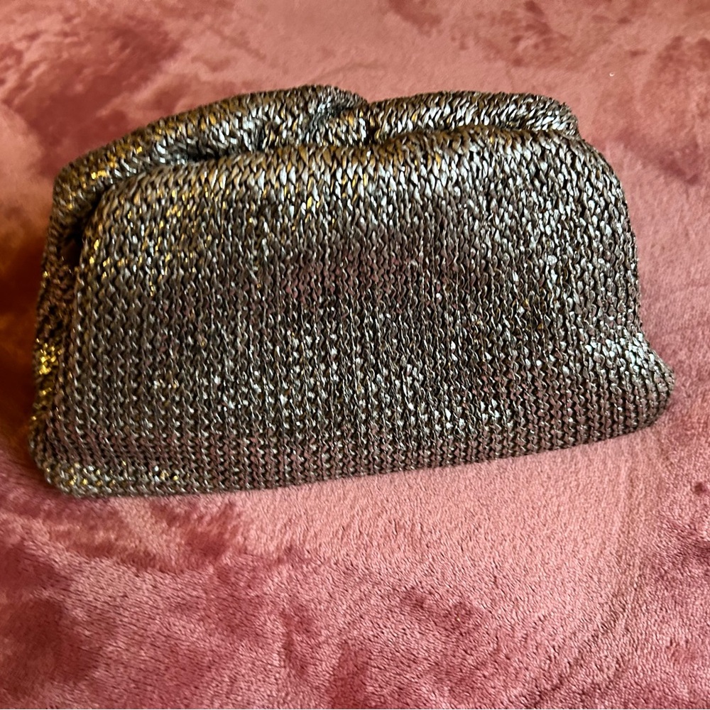 Anthropologie champagne gold silver Clutch Pouch
